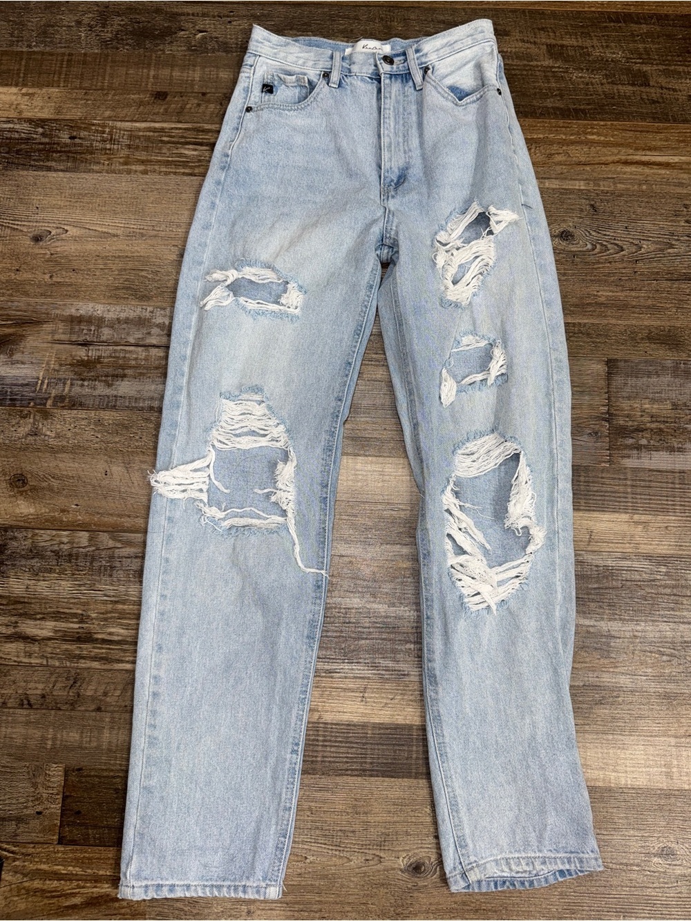 KanCan Distressed Mom Jeans Light Wash High Rise Straight Leg Size 3/25